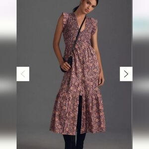 Floral Tiered Midi Dress in Dusty Rose